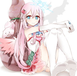 Rule 34 | 1girl, blue eyes, bow, elbow gloves, feet, food, food-themed hair ornament, fruit, gloves, hair ornament, highres, long hair, looking at viewer, magical girl, no shoes, oouso, original, panties, pantyshot, pink hair, pleated skirt, shirt, sitting, skirt, sleeveless, sleeveless shirt, smile, soles, solo, strawberry, strawberry hair ornament, thighhighs, underwear, upskirt, very long hair, white gloves, white panties, white thighhighs, zettai ryouiki