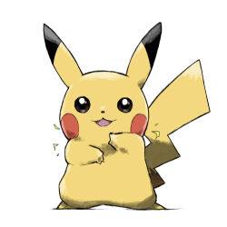 animal_focus blacknirrow creatures_(company) dot_nose electricity full_body game_freak gen_1_pokemon nintendo no_humans open_mouth pikachu pokemon pokemon_(creature) simple_background smile solo white_background