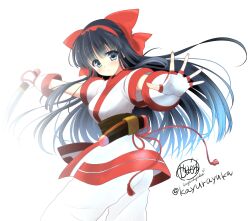 Rule 34 | 1girl, ainu clothes, artist name, ass, black hair, blue eyes, breasts, fingerless gloves, gloves, hair ribbon, highres, legs, long hair, nakoruru, pants, ribbon, samurai spirits, small breasts, smile, snk, solo, the king of fighters, thighs, weapon