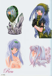 Rule 34 | 00s, 1girl, azuma mayumi, black gloves, blue hair, blunt bangs, breasts, cleavage, closed eyes, collarbone, dress, elemental gelade, eyebrows, flower, frills, gloves, green dress, green eyes, hairband, hands on own chest, highres, lolita hairband, long hair, looking at viewer, puffy short sleeves, puffy sleeves, reverie metherlence, short sleeves, silver hair, solo, upper body