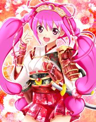 Rule 34 | 10s, 1girl, alternate costume, armor, armored dress, bad id, bad pixiv id, blush, cure happy, gauntlets, hair ornament, hoshizora miyuki, long hair, looking at viewer, magical girl, open mouth, pink eyes, pink hair, precure, skirt, smile precure!, solo, sword, twintails, weapon, yuiyuimoe