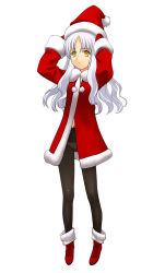 Rule 34 | 00s, 1girl, a1 (initial-g), caren hortensia, christmas, fate/hollow ataraxia, fate/stay night, fate (series), hat, long hair, pantyhose, red hat, santa costume, solo, white hair, yellow eyes