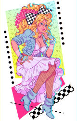 Rule 34 | 1girl, battle tendency, blonde hair, boots, bow, bowtie, breasts, caesar anthonio zeppeli, cleavage, cross, cross necklace, delichuu, dress, facial mark, feather hair ornament, feathers, fingerless gloves, frilled dress, frills, genderswap, genderswap (mtf), gloves, hair bow, hair ornament, headband, high heel boots, high heels, highres, jewelry, jojo no kimyou na bouken, long hair, necklace, ponytail, solo, wavy hair