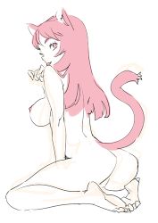 Rule 34 | 1girl, animal ears, ass, bad anatomy, bad ass, bad id, bad pixiv id, barefoot, breasts, cat ears, cat tail, large breasts, lowres, nipples, nishieda, nude, original, poorly drawn, simple background, sketch, solo, tail