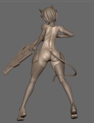 Rule 34 | 1boy, 3d, androgynous, animal ears, artist request, ass, ass focus, back, bare shoulders, bodysuit, boots, cat ears, curvy, fake animal ears, fake tail, full body, gloves, highleg, highleg leotard, highres, holding, holding weapon, homare nao, leotard, monochrome, revealing clothes, shiny skin, short hair, simple background, solo, tail, taimanin (series), taimanin rpgx, trap, weapon