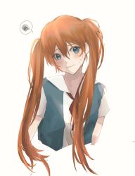 Rule 34 | 1girl, alternate hairstyle, artist request, blue eyes, blush, breasts, brown hair, embarrassed, highres, long hair, long skirt, long twintails, looking at viewer, neon genesis evangelion, ribbon, school uniform, skirt, small breasts, solo, souryuu asuka langley, sweat, tokyo-3 middle school uniform, twintails, two side up, upper body