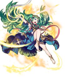 Rule 34 | 1girl, armpits, barefoot, bracelet, braid, feet, fire emblem, fire emblem: three houses, fire emblem heroes, full body, green eyes, green hair, highres, jewelry, long hair, maiponpon, matching hair/eyes, nintendo, official art, open mouth, pointy ears, side braid, solo, sothis (fire emblem), sparkle, teeth, tiara, toes, transparent background, very long hair