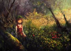 Rule 34 | 1girl, animal ears, bad id, bad pixiv id, bovod, bow, brown eyes, brown hair, cat ears, cat girl, chen, female focus, hat, looking up, oil painting (medium), painting (medium), solo, touhou, traditional media, tree