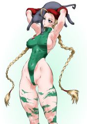 Rule 34 | 1girl, abs, absurdres, beret, breasts, cammy white, cat, hat, highres, large breasts, leotard, muscular, muscular female, street fighter, yuri ai