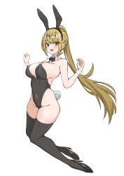 Rule 34 | 1girl, absurdres, animal ears, aotsuba, bare shoulders, black leotard, black thighhighs, blonde hair, blush, bow, bowtie, breasts, chest jewel, cleavage, covered navel, detached collar, earrings, fake animal ears, full body, headpiece, highleg, highleg leotard, highres, jewelry, large breasts, leotard, long hair, looking at viewer, mythra (xenoblade), playboy bunny, ponytail, rabbit ears, rabbit tail, solo, strapless, strapless leotard, swept bangs, tail, thick thighs, thighhighs, thighs, tiara, very long hair, wrist cuffs, xenoblade chronicles (series), xenoblade chronicles 2, yellow eyes