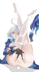 Rule 34 | 1girl, absurdres, aftersex, ahoge, anus, ass, asymmetrical gloves, bar censor, black gloves, blue eyes, blue hair, blue jacket, breasts, breasts out, censored, commentary request, crying, crying with eyes open, cum, cum in pussy, cumdrip, cv-3 (dejiajia), drop-shaped pupils, feet, full body, furina (genshin impact), genshin impact, gloves, hat, highres, holding, holding clothes, holding hat, jacket, legs up, light blue hair, medium breasts, mismatched gloves, mismatched pupils, multicolored hair, nipples, pussy, short hair, sitting, soles, solo, spread pussy, sweat, symbol-shaped pupils, tears, thighhighs, torn clothes, torn thighhighs, white background, white gloves, white hair, white thighhighs