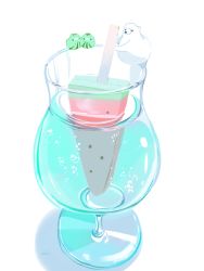 Rule 34 | animal, artist name, bear, bird, bubble, chai (drawingchisanne), cup, drinking glass, feathers, food, food focus, fruit, green feathers, no humans, original, polar bear, popsicle, signature, simple background, water, watermelon, watermelon bar, watermelon slice, white background, white fur, wood