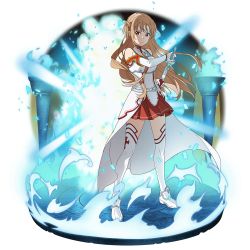 Rule 34 | 1girl, armor, asuna (sao), braid, breastplate, brown eyes, brown hair, cape, closed mouth, crown braid, detached sleeves, faux figurine, floating hair, full body, highres, holding, holding sheath, holding sword, holding weapon, long hair, long sleeves, looking at viewer, miniskirt, official art, pleated skirt, red skirt, sheath, sheathing, skirt, solo, standing, sword, sword art online, thighhighs, transparent background, very long hair, waist cape, weapon, white cape, white sleeves, white thighhighs, zettai ryouiki