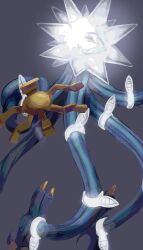 Rule 34 | alternate color, cable, claws, commentary request, creatures (company), game freak, gen 7 pokemon, glowing, gou (pixiv 24579323), grey background, nintendo, no humans, pokemon, pokemon (creature), shiny pokemon, solo, spikes, ultra beast, xurkitree