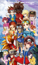 Rule 34 | 6+boys, agnimon, akashi tagiru, amano nene (digimon xros wars), aonuma kiriha, crescent moon, daimon masaru (digimon savers), digimental, digimental of miracles, digimon, digimon adventure, digimon adventure 02, digimon frontier, digimon savers, digimon tamers, digimon xros wars, digimon xros wars: toki wo kakeru shounen hunter-tachi, fujieda yoshino, goggles, goggles on head, highres, ichijouji ken, kanbara takuya, kudou taiki, lalamon, makino ruki, matsuda takato, minamoto kouji, mogami ryouma, moon, motomiya daisuke, multiple boys, orimoto izumi, star (symbol), yagami taichi