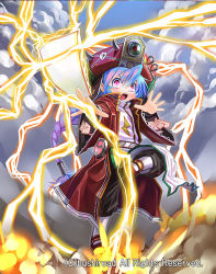 Rule 34 | 1boy, blue hair, braid, cardfight!! vanguard, child, cloud, cloudy sky, company name, electricity, exorcist mage koh koh, hat, long hair, male focus, multicolored hair, official art, open mouth, patricia (stylish marunage), pink eyes, purple hair, sky, solo, teeth, two-tone hair
