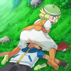 Rule 34 | 1boy, 1girl, absurdres, ash ketchum, ass, bianca (pokemon), blonde hair, blush, breasts, clothed sex, creatures (company), cunnilingus, dress, drinking pee, erection, erection under clothes, feet, game freak, girl on top, grass, hat, hetero, highres, looking back, lying, malev, nintendo, on back, on grass, oral, pants, pantylines, peeing, peeing self, pokemon, pokemon (anime), pokemon bw (anime), saliva, shoes, short hair, single shoe, sitting, sitting on face, sitting on person, wet, wet clothes, white dress