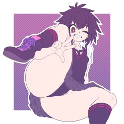 Rule 34 | 1girl, absurdres, ass, cameltoe, cleft of venus, highres, kaikoinu, marvel, one eye closed, panties, peni parker, school uniform, solo, spider-man: into the spider-verse, spider-man (series), spider-verse, thick thighs, thighs, underwear, wink