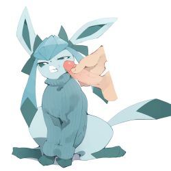 Rule 34 | 1boy, 1other, ambiguous gender, angry, animal ears, animal hands, bestiality, blue hair, clenched teeth, creatures (company), disembodied limb, disembodied penis, erection, furry, furry with non-furry, game freak, gen 4 pokemon, glaceon, highres, interspecies, long sleeves, nintendo, penis, penis on face, pokemon, pokemon (creature), pokephilia, ribbed sweater, simple background, sitting, solo focus, sweater, tail, teeth, testicles, uncensored, white background, youjo modoki