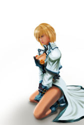 Rule 34 | 1girl, absurdres, arc system works, breasts, cleavage, cleavage cutout, clothing cutout, from side, full body, gender request, genderswap, guilty gear, high collar, highres, ky (nimbusky), rain.corlby, realistic, robe, self-upload, simple background, solo, thighs, white background, white robe