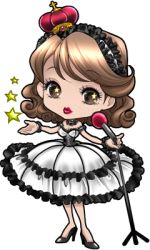 Rule 34 | + +, 1girl, brown eyes, brown hair, chibi, crown, dress, full body, hairband, itto maru, kazuto maru, lipstick, lolita fashion, looking at viewer, lowres, makeup, microphone, microphone stand, short hair, solo, standing, transparent background