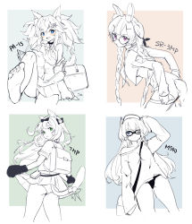Rule 34 | 4girls, :d, animal ears, animal hands, arm up, ass, backpack, bag, barefoot, bell, between breasts, blue eyes, blush, bow, braid, breasts, cat ears, cat girl, cat tail, character name, collared shirt, dress shirt, feet, girls&#039; frontline, glasses, gloves, green eyes, hair bell, hair bow, hair ornament, hairclip, highres, jingle bell, leaning forward, long hair, long sleeves, m500 (girls&#039; frontline), multiple girls, off shoulder, official alternate costume, open mouth, pa-15 (girls&#039; frontline), panties, paw gloves, pleated skirt, purple eyes, rabbit ears, rero (bigdoorbig2), round eyewear, school bag, school uniform, shirt, short sleeves, shoulder bag, skirt, sleeves past fingers, sleeves past wrists, small breasts, smile, soles, sr-3mp (girls&#039; frontline), standing, standing on one leg, strap between breasts, tail, tmp (girls&#039; frontline), toes, twin braids, underwear, very long hair