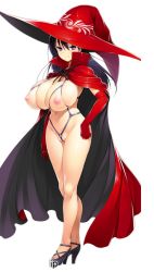 Rule 34 | 1girl, artist request, breasts, cape, cleft of venus, gyakuten majo saiban: chijo na majo ni sabakarechau, hat, kaoru enma, large breasts, nipples, pussy, solo, wedgie, witch, witch hat