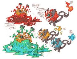 Rule 34 | concept art, deva rat (dmfd), deva slime (dmfd), dragon: marked for death, fire, ice, inti creates, mask, monster, mouse, official art, slime, thunder