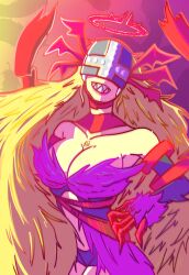 Rule 34 | 1girl, angewomon, breasts, corruption, digimon, digimon (creature), female focus, highres, large breasts, smile, solo