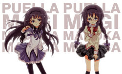 10s 2girls akemi_homura akemi_homura_(magical_girl) black_hair braid dual_persona girotin_ginza glasses hairband long_hair mahou_shoujo_madoka_magica mahou_shoujo_madoka_magica_(anime) multiple_girls pantyhose spoilers