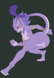 Rule 34 | 1girl, absurdres, alternate form, animal ears, armlet, ass, bracelet, breasts, cat ears, cat girl, cat tail, claws, colored sclera, earrings, fangs, from behind, furry, highres, isabella (seiken densetsu 3), jewelry, necklace, nipples, purple fur, purple hair, pussy, red sclera, sacrificabominat, seiken densetsu, seiken densetsu 3, slit pupils, tail