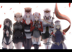 Rule 34 | 6+girls, antenna hair, azur lane, bandana, bandana over mouth, banner, bare shoulders, beret, black bandana, black gloves, black hair, black jacket, black legwear, black one-piece swimsuit, black panties, blonde hair, blue eyes, blunt bangs, breasts, brown eyes, cape, cleavage, closed mouth, cross, cross earrings, earrings, elbow gloves, flag, front zipper swimsuit, fur-trimmed cape, fur trim, garter straps, gloves, graf zeppelin (azur lane), hair between eyes, hair ornament, hat, headgear, highres, holding, holding flag, holding sword, holding weapon, iron cross, jacket, jewelry, large breasts, letterboxed, long hair, long sleeves, looking at viewer, meme attire, mid-stride, military, military uniform, mole, mole under eye, multicolored hair, multiple girls, one-piece swimsuit, one side up, panties, pantyhose, peaked cap, pleated skirt, prinz eugen (azur lane), red eyes, red hair, roon (azur lane), shirt, short hair, sidelocks, skirt, small breasts, smile, streaked hair, swimsuit, sword, tanpaku-chan, thighhighs, tirpitz (azur lane), two side up, u-47 (azur lane), underwear, uniform, unzipped, very long hair, walking, weapon, white gloves, white hair, white skirt, yellow eyes, z46 (azur lane)