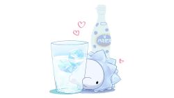 Rule 34 | black eyes, bottle, calpis, commentary request, creature, creatures (company), game freak, gen 8 pokemon, glass, heart, ice, ice cube, nibbling, nintendo, no humans, pokemon, pokemon (creature), punico (punico poke), simple background, snom, solo, water, white background