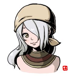 Rule 34 | 1girl, bare shoulders, cecie (gravity daze), gravity daze, gravity daze 2, hair over one eye, kerchief, long hair, looking at viewer, ponytail, silver hair, smile, solo, yellow eyes