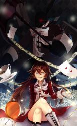 Rule 34 | 00s, 1girl, alice (pandora hearts), argyle, argyle background, argyle clothes, b-rabbit, bad id, bad pixiv id, boots, bow, braid, brown hair, chain (pandora hearts), clock, crossed legs, cup, flower, gloves, highres, long hair, open mouth, pandora hearts, purple eyes, rabbit, rose, sitting, smile, teacup, weapon