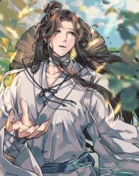 Rule 34 | 1boy, bandaged arm, bandaged neck, bandages, black hair, chinese clothes, highres, long hair, male focus, ronpu cooing, solo, tianguan cifu, very long hair, wide sleeves, xie lian