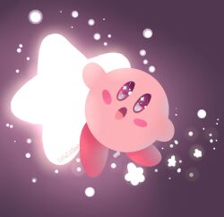Rule 34 | 1boy, black background, blue eyes, full body, highres, kirby, kirby (series), littleinksheep, looking at viewer, nintendo, open mouth, signature, star (sky), star (symbol), warp star