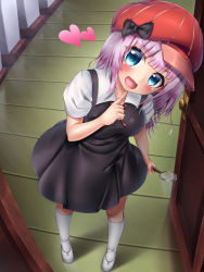 Rule 34 | 1girl, :d, absurdres, black bow, black dress, blouse, blue eyes, blush, bow, breasts, cabbie hat, collarbone, commentary request, derivative work, detective, dress, fujiwara chika, full body, hair bow, hand up, hat, heart, highres, holding, holding magnifying glass, index finger raised, indoors, kaguya-sama wa kokurasetai ~tensai-tachi no renai zunousen~, kneehighs, leaning to the side, long hair, magnifying glass, medium breasts, neck ribbon, oooqqq, open mouth, pink hair, red hat, red ribbon, ribbon, school uniform, shirt, shoes, short sleeves, shuuchiin academy school uniform, sleeveless, sleeveless dress, smile, socks, solo, standing, very long hair, white footwear, white shirt, white socks