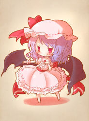 Rule 34 | 1girl, arinu, bat wings, blush, bow, deformed, hat, hat bow, light purple hair, red eyes, remilia scarlet, solo, touhou, wings