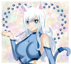 Rule 34 | 1girl, absurdres, animal ears, blue eyes, breasts, cat ears, cat tail, eden&#039;s zero, highres, large breasts, long hair, looking at viewer, rebecca bluegarden, sideboob, smile, tail, white hair