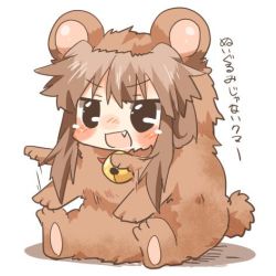 Rule 34 | 10s, 1girl, animal costume, bad id, bad twitter id, bear costume, bell, black eyes, blush, brown hair, fang, kantai collection, kuma (kancolle), long hair, lowres, open mouth, rebecca (keinelove), smile
