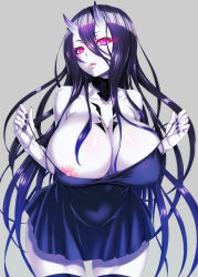 Rule 34 | 10s, 1girl, abyssal ship, artist request, battleship princess, black dress, black hair, breasts, cowboy shot, dress, highres, horns, huge breasts, kantai collection, licking lips, long hair, nail polish, nipple slip, nipples, open mouth, pale skin, red eyes, short dress, simple background, skin-covered horns, solo, thighhighs, tongue, tongue out, yamada gogogo