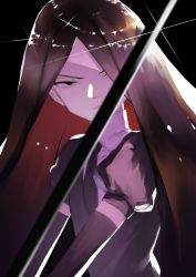 Rule 34 | 1other, androgynous, bad id, bad pixiv id, black eyes, black hair, bort, elbow gloves, gem uniform (houseki no kuni), gloves, highres, houseki no kuni, long hair, looking at viewer, necktie, ryein, solo, sparkle, sword, upper body, weapon