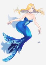 Rule 34 | 1girl, 7sun, blonde hair, blue eyes, breasts, dress, full body, genderswap, hair over one eye, long hair, looking at viewer, one piece, open mouth, sanji (one piece), simple background, solo, white background