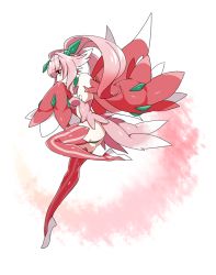Rule 34 | 1girl, ass, bare shoulders, breasts, colored stripes, creatures (company), detached sleeves, game freak, gen 7 pokemon, highres, lurantis, nintendo, personification, pink hair, pink thighhighs, pokemon, pokemon (creature), shoes, sleeveless, solo, striped clothes, striped thighhighs, thighhighs