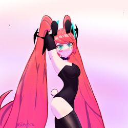 Rule 34 | animal ears, black thighhighs, layla (mobile legends), leotard, mobile legends: bang bang, mr.shenejo, playboy bunny, rabbit ears, rabbit tail, self-upload, simple background, tail, thighhighs