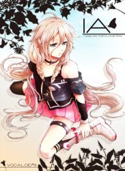 Rule 34 | 1girl, female focus, full body, gradient background, highres, ia (vocaloid), long hair, plant, sitting, skirt, solo, vocaloid