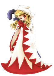 Rule 34 | blonde hair, emihiko, final fantasy, final fantasy tactics, gloves, head tilt, hood, red eyes, robe, solo, staff, twintails, white mage, white mage (fft), white mage (final fantasy)