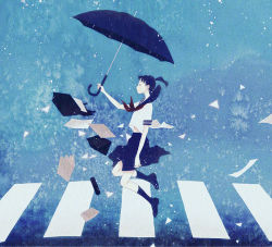 Rule 34 | 1girl, kumaori jun, original, school uniform, serafuku, solo, umbrella, umbrella riding