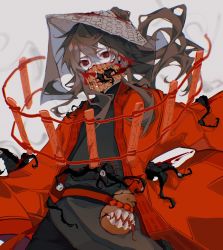 Rule 34 | 1boy, belt, bright pupils, chinese clothes, chinese commentary, commentary request, dao gui yi xian, hair between eyes, hanfu, hat, highres, li huowang, long hair, long sleeves, male focus, red belt, red eyes, red pupils, solo, tentacles, youzaiyouzai143